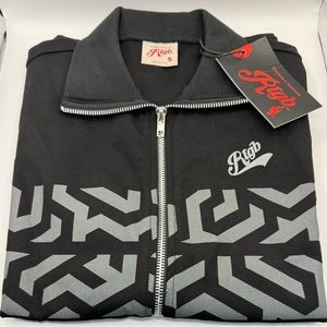 RTGB~NWT~Zip Up~Mens‎ Size Small~Mazed Striped Jacket In Black~MSRP $108 H-7